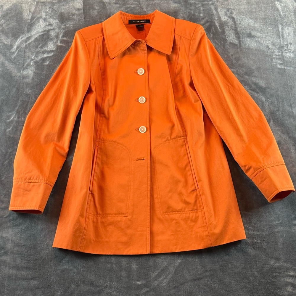 Ellen Tracy Womens‎ Coat Vibrant Orange Trench Coat Size 8 Petite